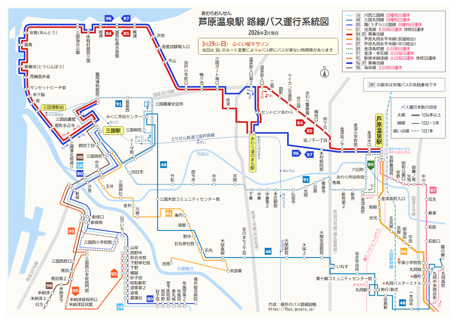 芦原温泉駅での路線バス運行系統図