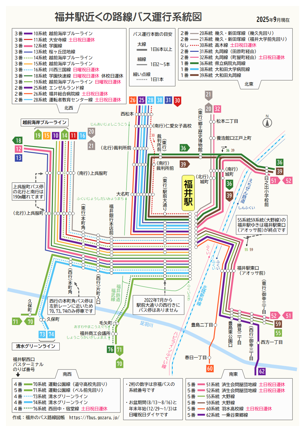福井駅近くの路線バス運行系統図
