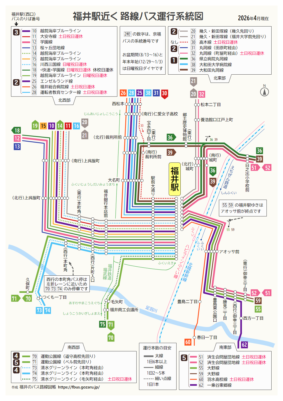 福井駅近くの路線バス運行系統図