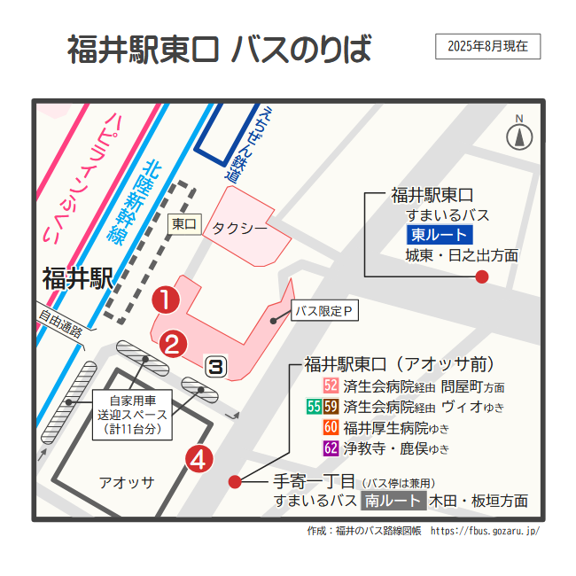 福井駅東口バスのりば案内図