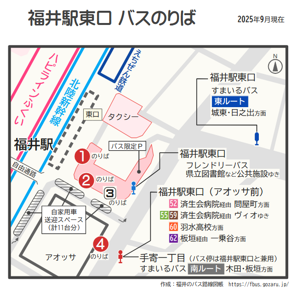 福井駅東口バスのりば案内図