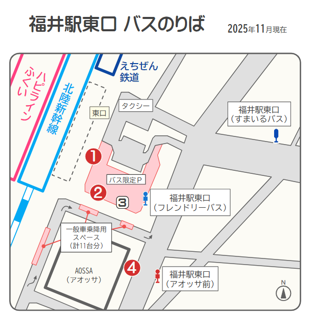 福井駅東口バスのりば案内図