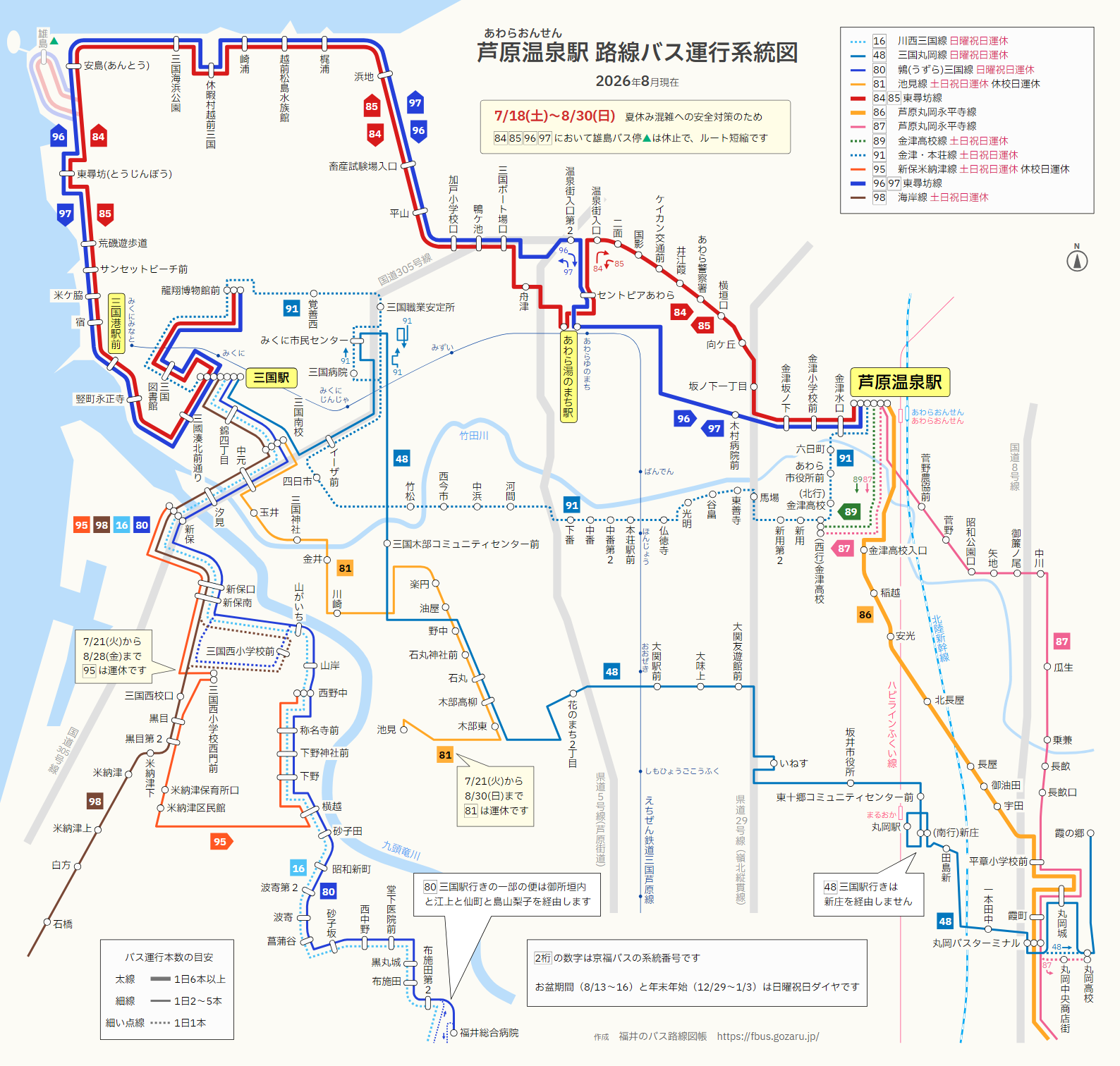 芦原温泉駅での路線バス運行系統図