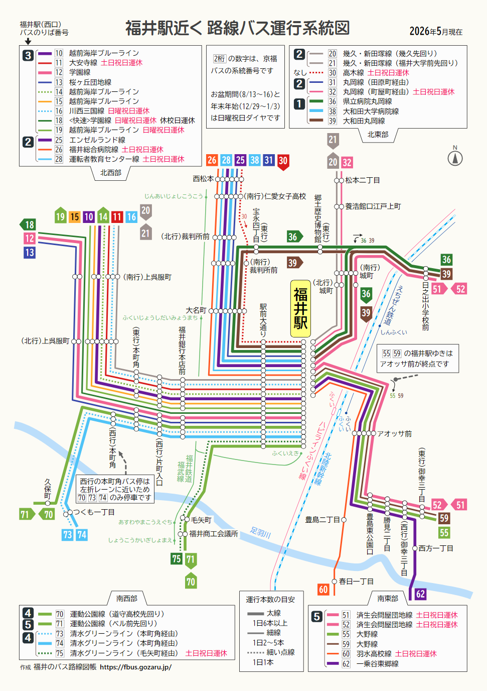 福井駅近くの路線バス運行系統図