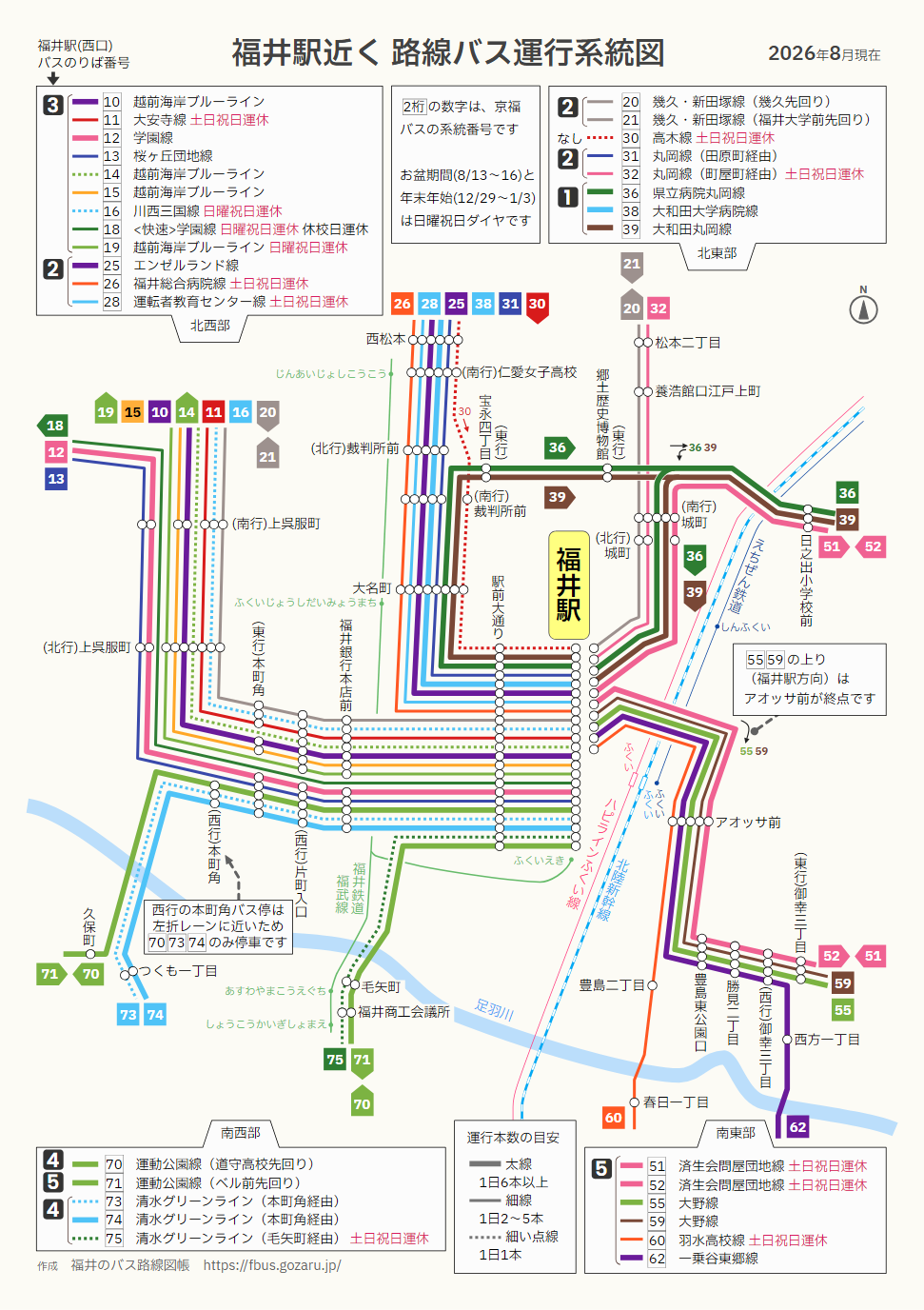 福井駅近くの路線バス運行系統図