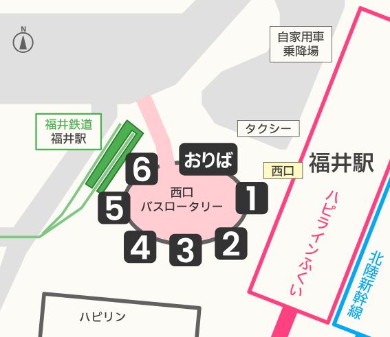 福井駅西口バスのりば案内図