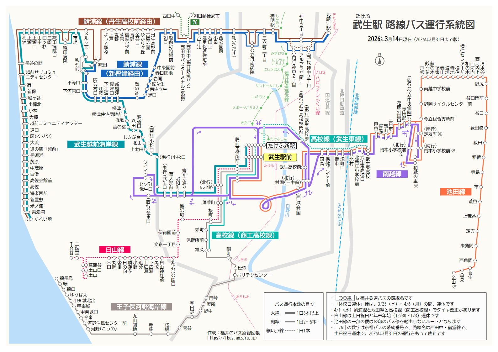 武生駅での路線バス運行系統図